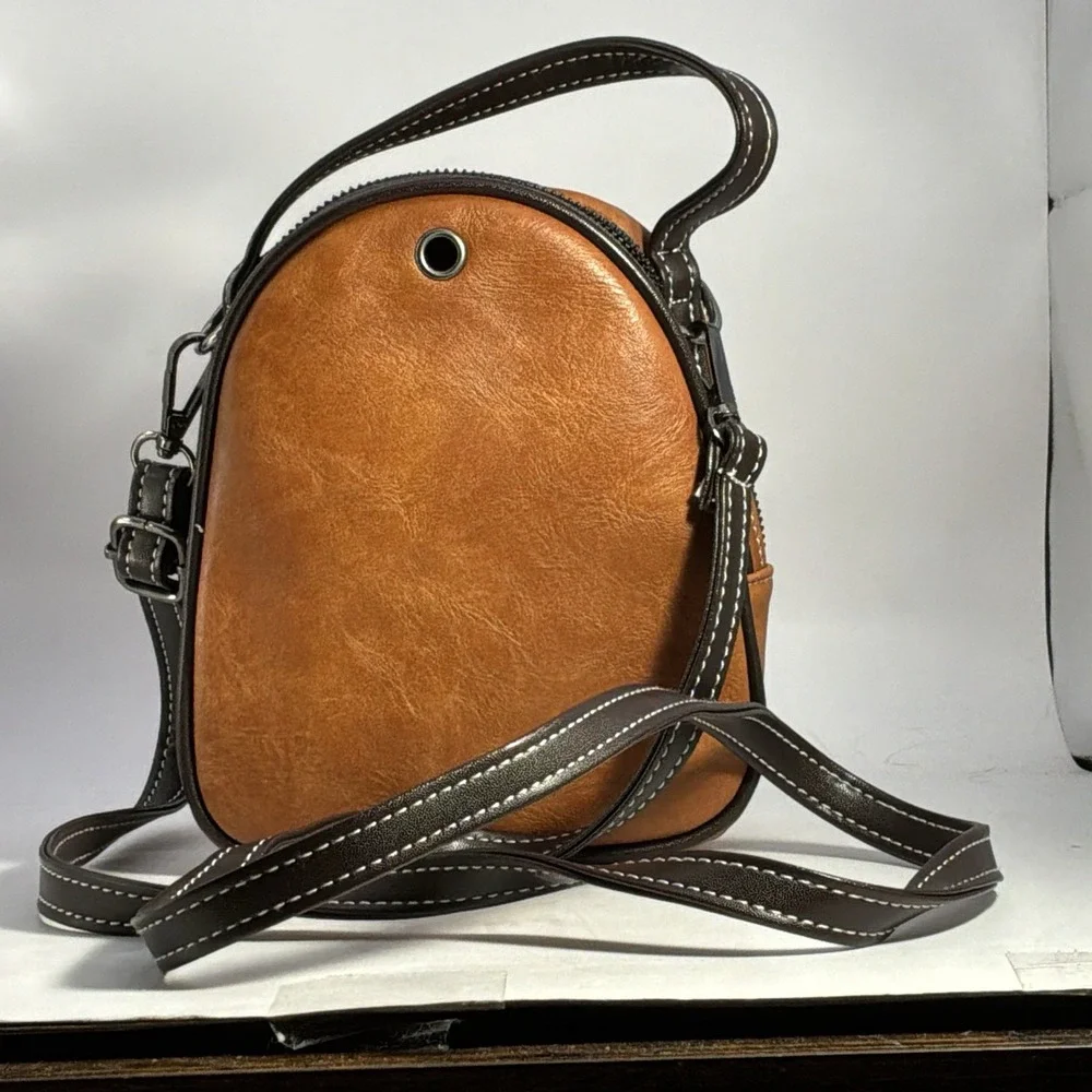 Bee Crossbody 3 Zip Organizer Brown Faux Leather Bag Purse